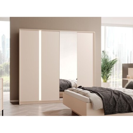 Pojemna Szafa 220 DASTIN z lustrem na drzwiach i oświetleniem LED beżowa