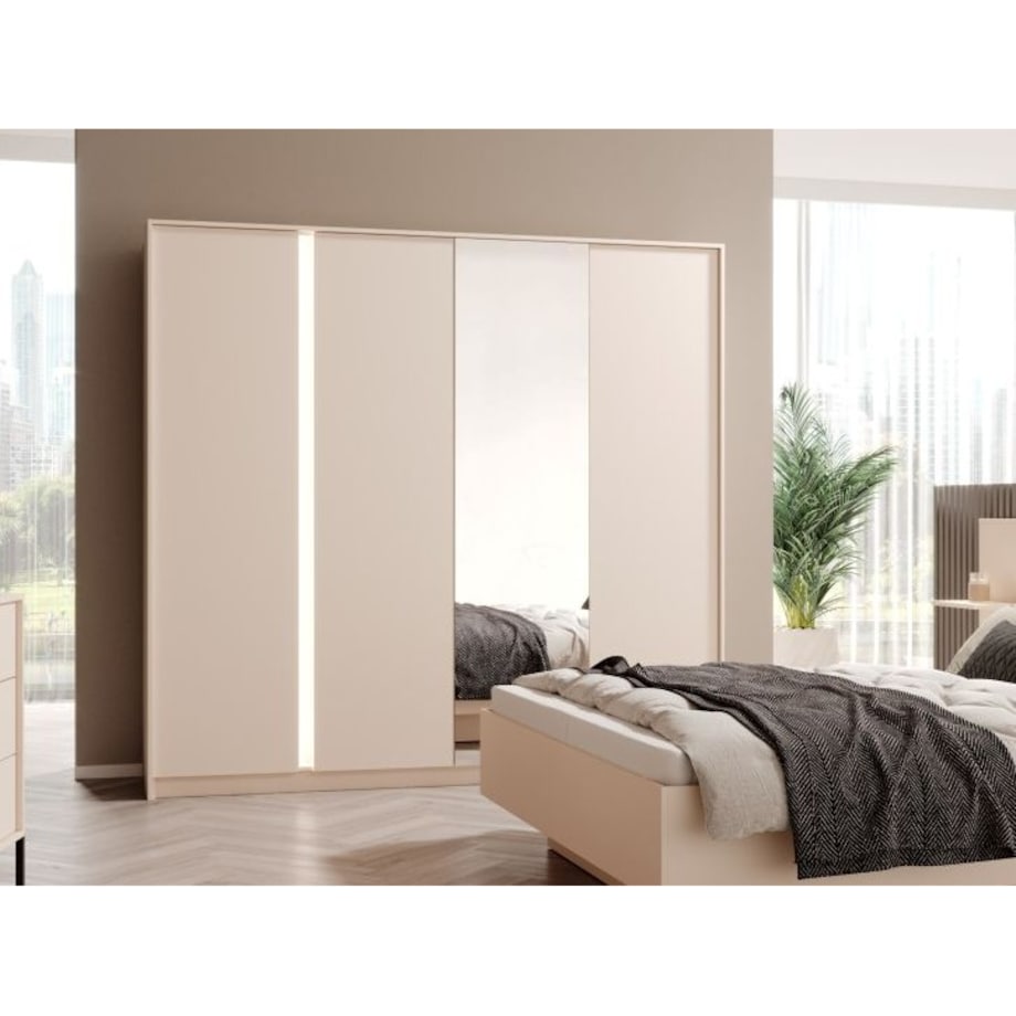 Pojemna Szafa 220 DASTIN z lustrem na drzwiach i oświetleniem LED beżowa