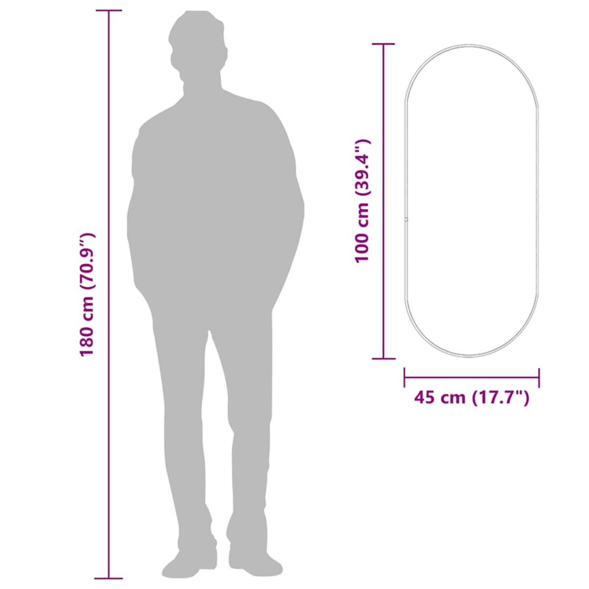 vidaXL Lustro ścienne, czarne, 100x45 cm, owalne