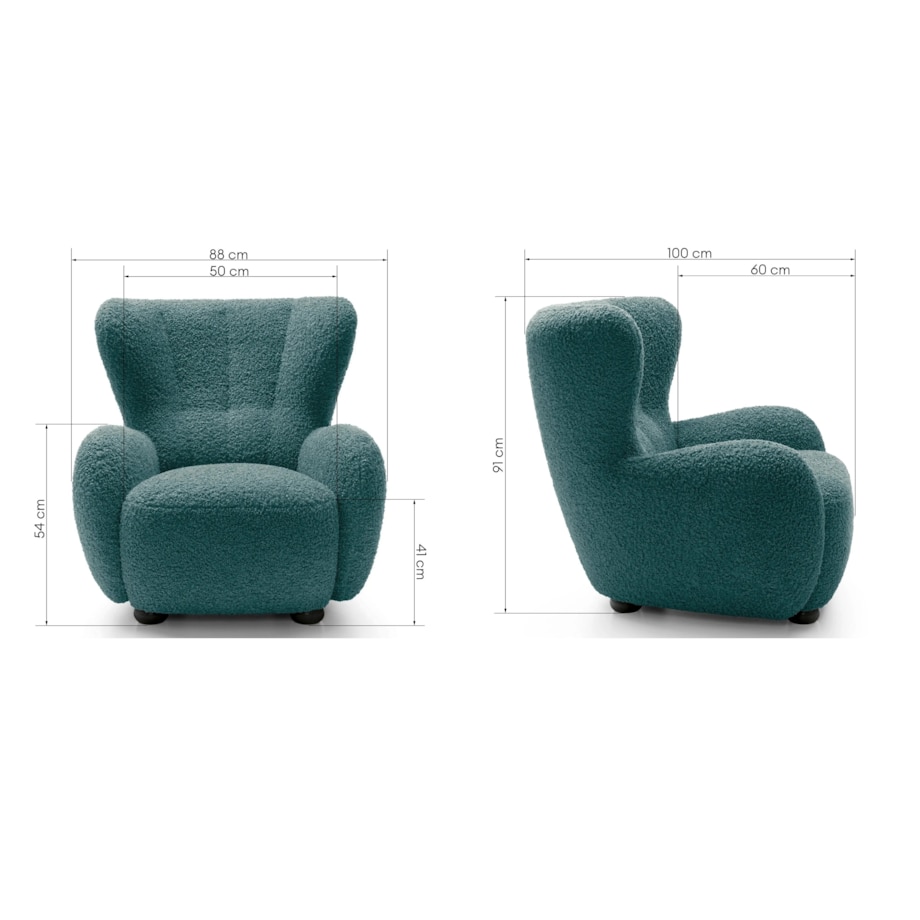 Fotel uszak boucle 91x88x100 cm POLTRONA morski