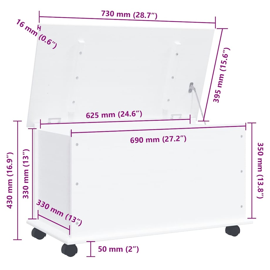 vidaXL Skrzynia do przechowywania ALTA, kółka, 73x39,5x43 cm, sosnowa