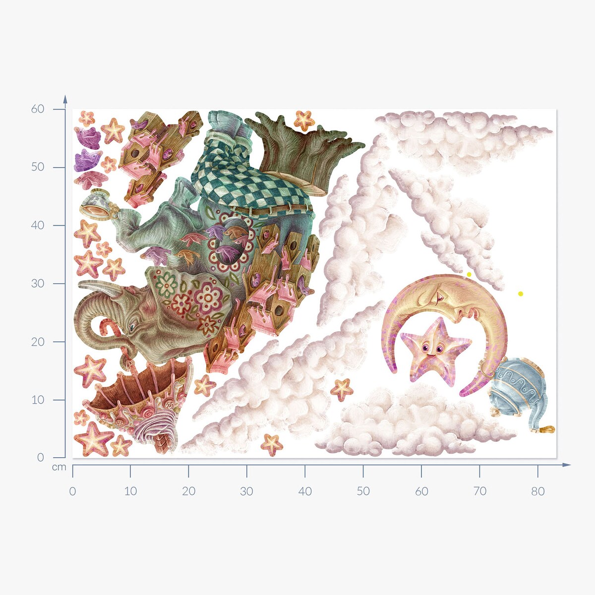 Zestaw naklejek na ścianę, Pastelowe zwierzęta z bajki - słoń, 60cm