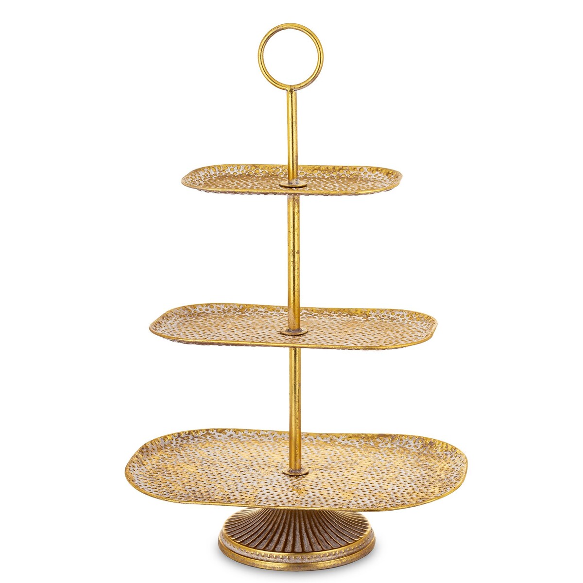 Patera trzypoziomowa, złota 68x45x28 cm młotkowana