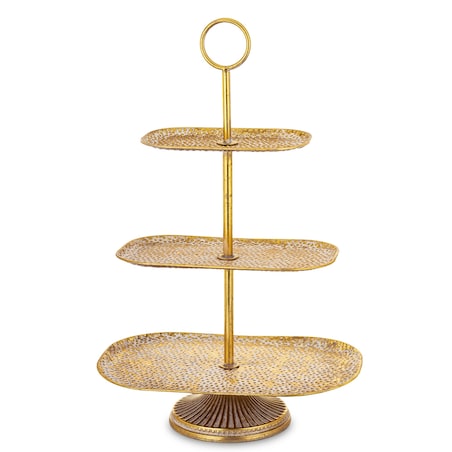 Patera trzypoziomowa, złota 68x45x28 cm młotkowana