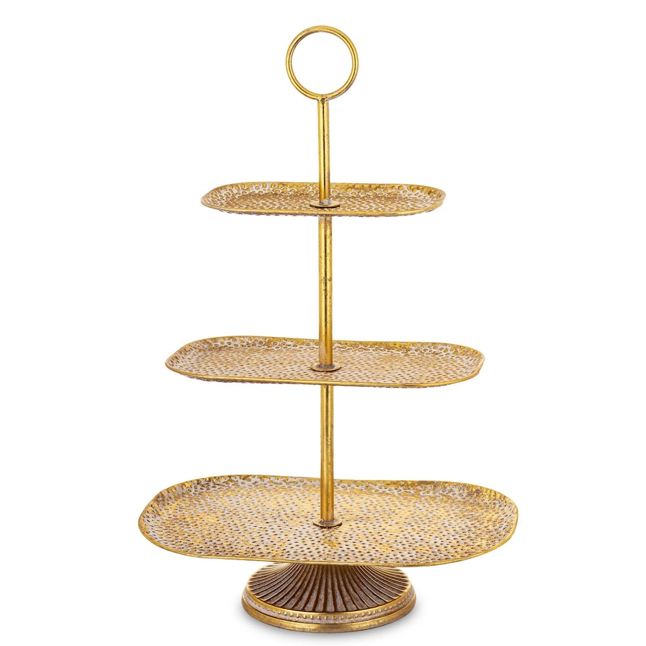 Patera trzypoziomowa, złota 68x45x28 cm młotkowana