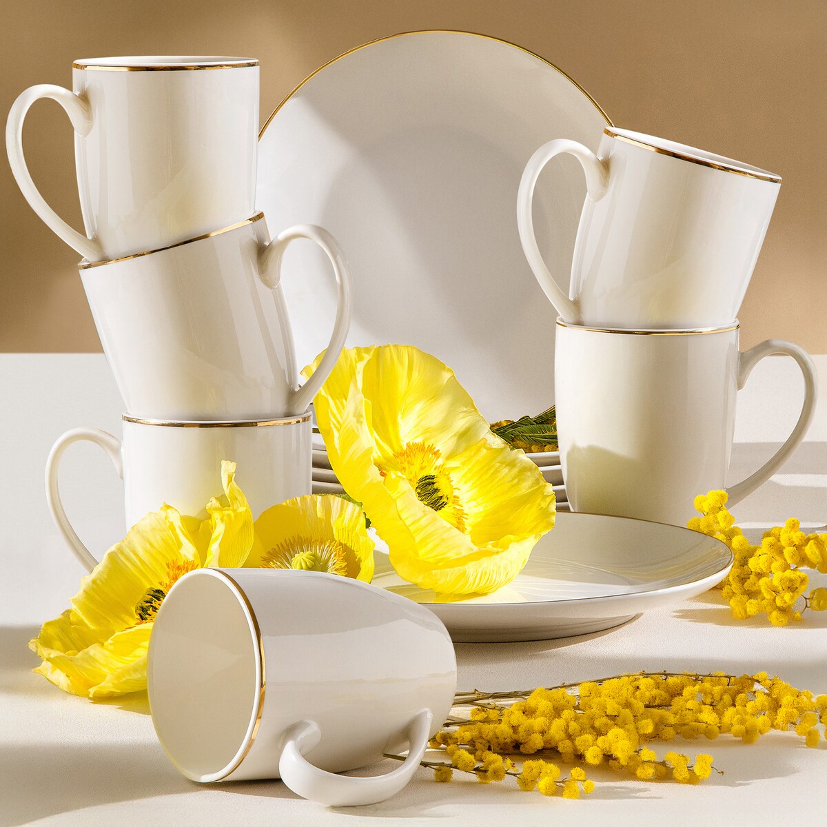 KONSIMO AD BELLA, Zestaw herbaciany 6 os. (12 el.), kolor ecru/złoty