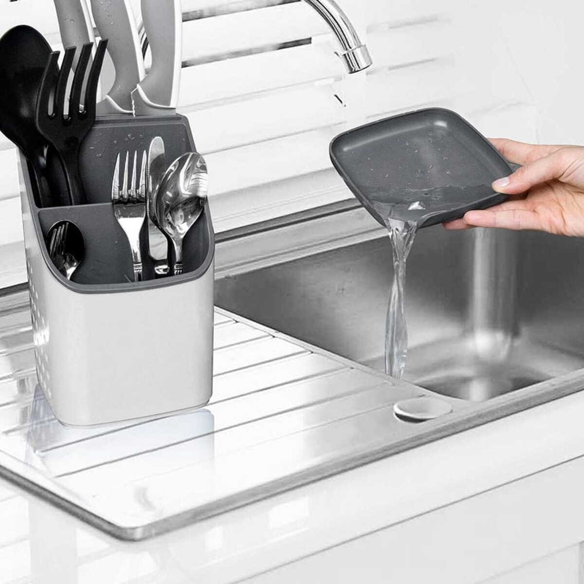 Pojemnik Organizer Ociekacz na sztućce Przybory Kuchenne 14 x 14 x 23 cm
