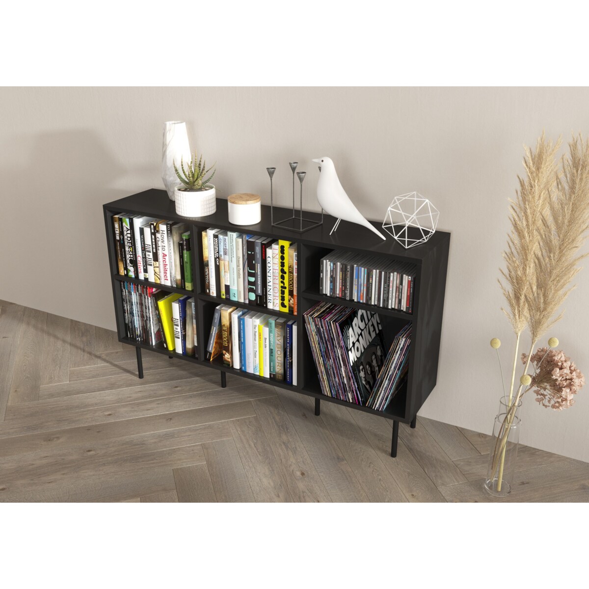 Otwarta komoda / regał w czarnym kolorze Dancan MIRKA / szer. 130 cm