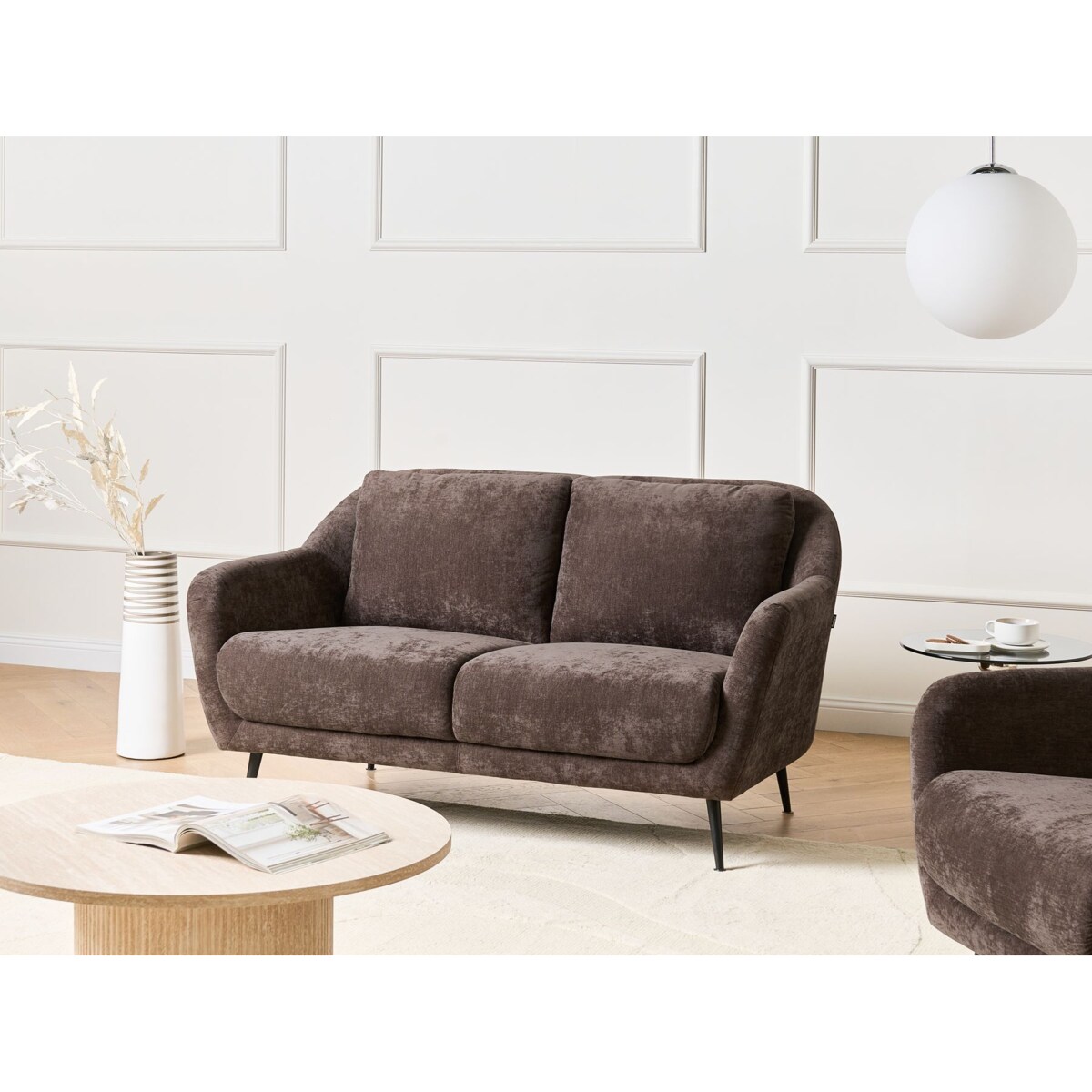 Sofa dla 2 osób EIBY Szenil Ciemnobrązowy
