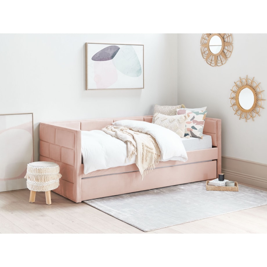 Łóżko wysuwane welurowe 90 x 200 cm różowe CHAVONNE