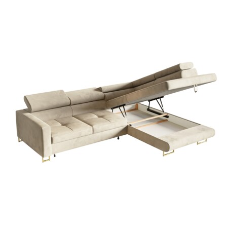 Narożnik rozkładany MERY P z regulowanymi zagłówkami na czarnych nóżkach