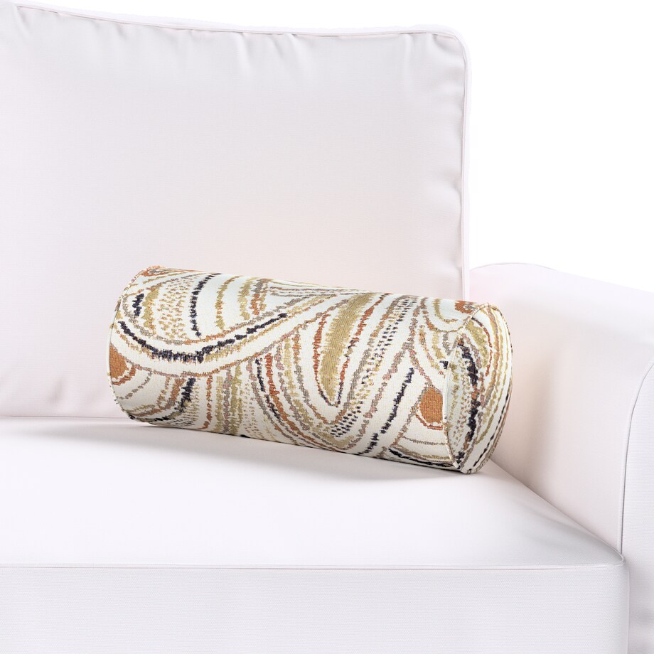 Poduszka wałek prosty, oliwkowo-pomarańczowe łuki na kremowym tle, Ø16 x 40 cm, Cosy Home