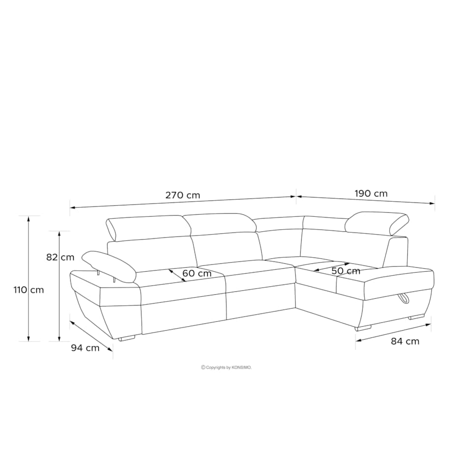 KONSIMO RATLO Narożnik rozkładany jagnięcy z pojemnikiem na pościel, jasny beż, prawy