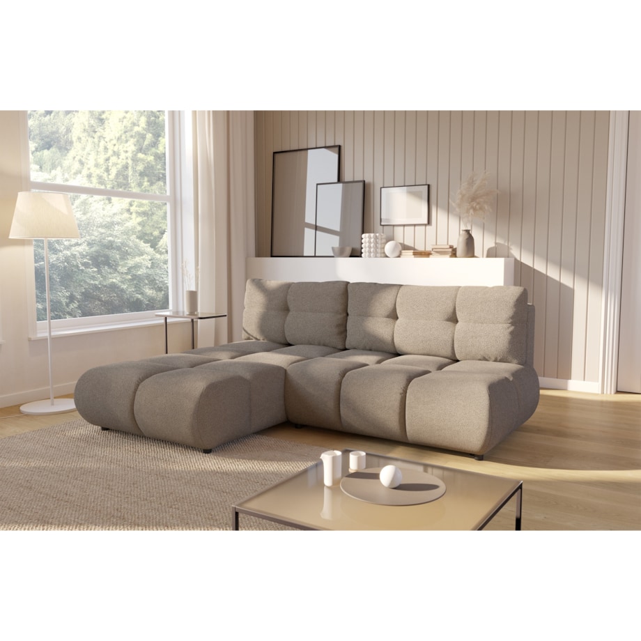 Pikowany Narożnik MILA rozkładany bez boczków lewy ciemnobeżowy