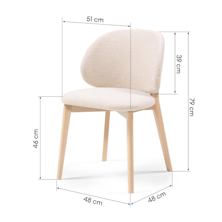 Krzesło SELMA - VIII jasnobeżowe/buk/boucle 79x48x48 cm
