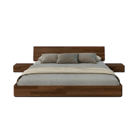 Łóżko lewitujące drewniane bukowe Visby LENA z szafkami / 120x200 cm, kolor orzech