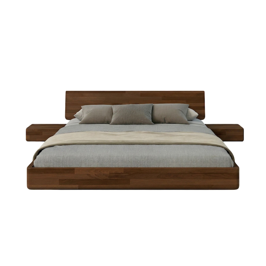 Łóżko lewitujące drewniane bukowe Visby LENA z szafkami / 120x200 cm, kolor orzech