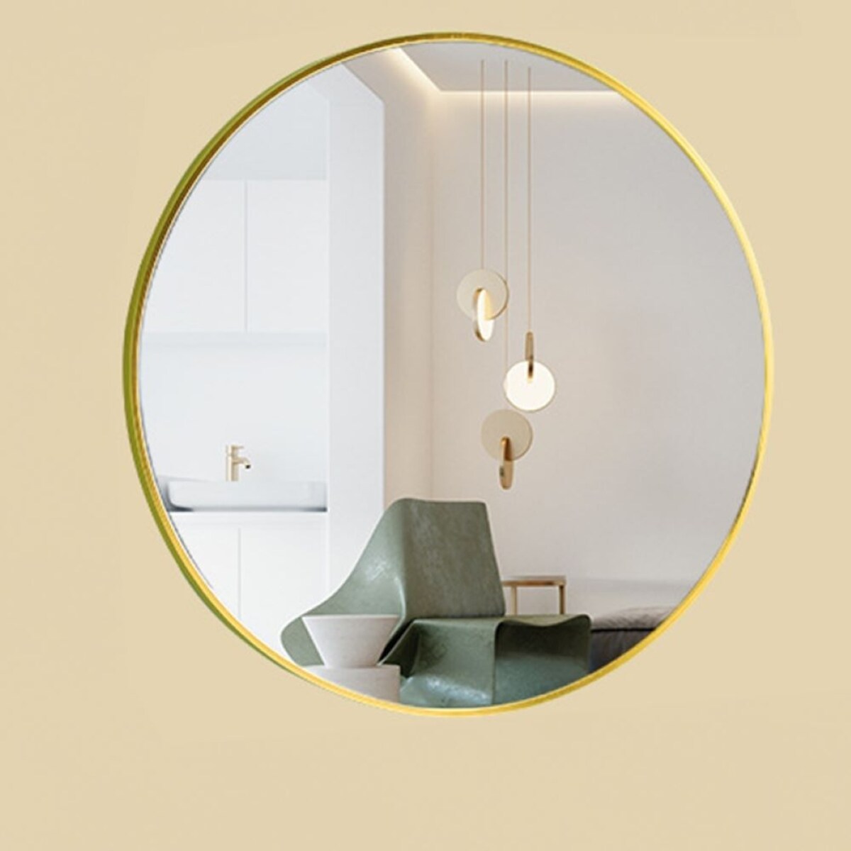 Lustro okrągłe ścienne łazienkowe złote 80cm salon sypialnia industrialne