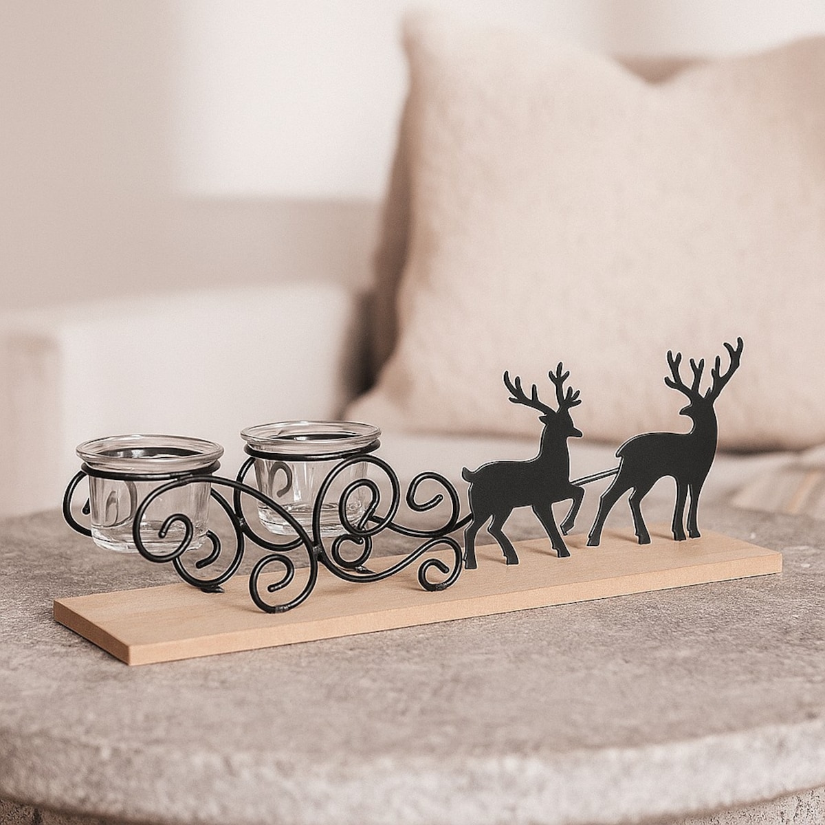 Metalowy świecznik na tealight, renifery, 45 cm