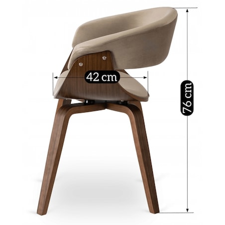 Krzesło Tapicerowane Drewniane Welurowe Kuchenne Do Salonu Beż Orzech GARY