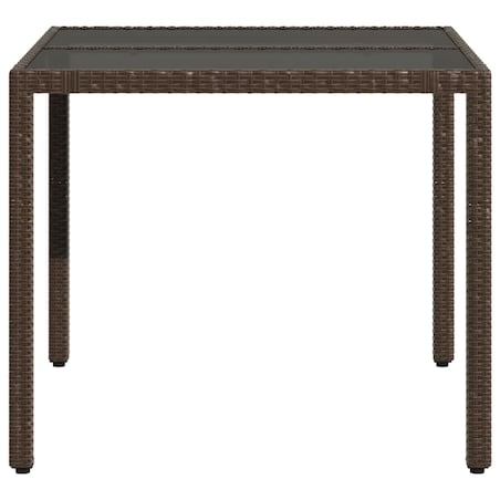 vidaXL Stół ogrodowy ze szklanym blatem, brąz, 90x90x75 cm, polirattan