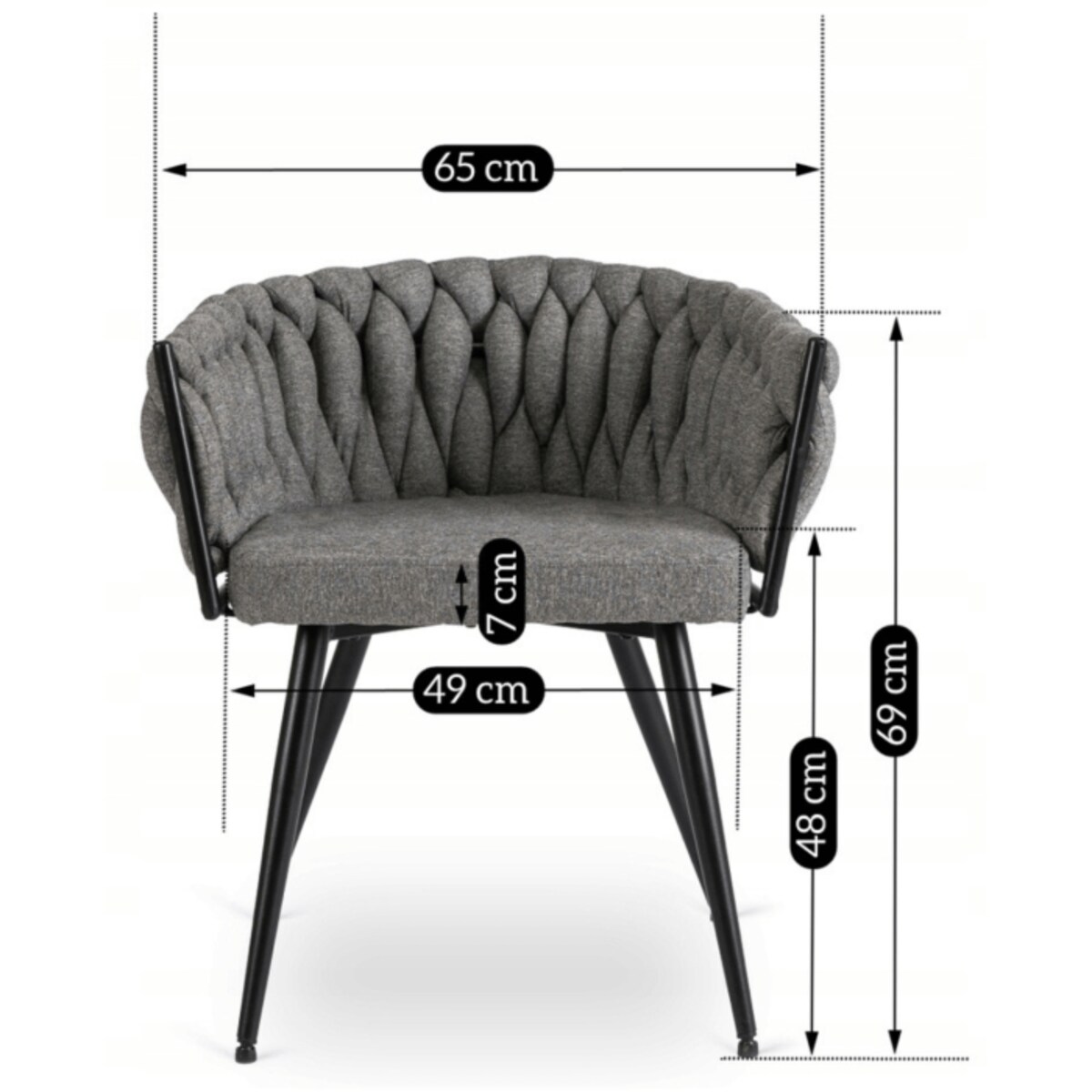 Krzesło Tapicerowane Szare Plecione Do Salonu Glamour EMPOLI