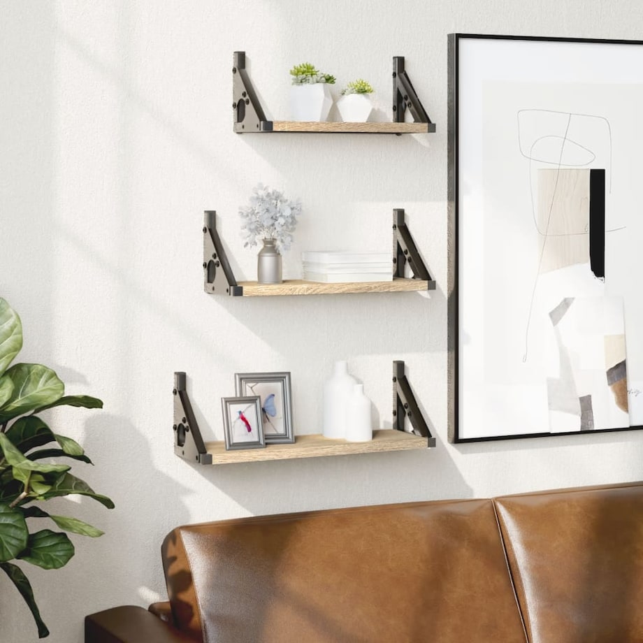 vidaXL Zestaw 3 półek ściennych, dąb sonoma, materiał drewnopochodny