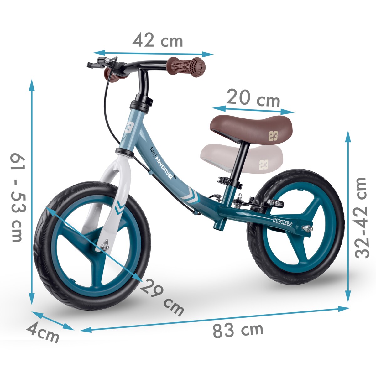 Rowerek biegowy dla dzieci rower dziecięcy lekki Fun Adventure Ricokids niebiesko-biały