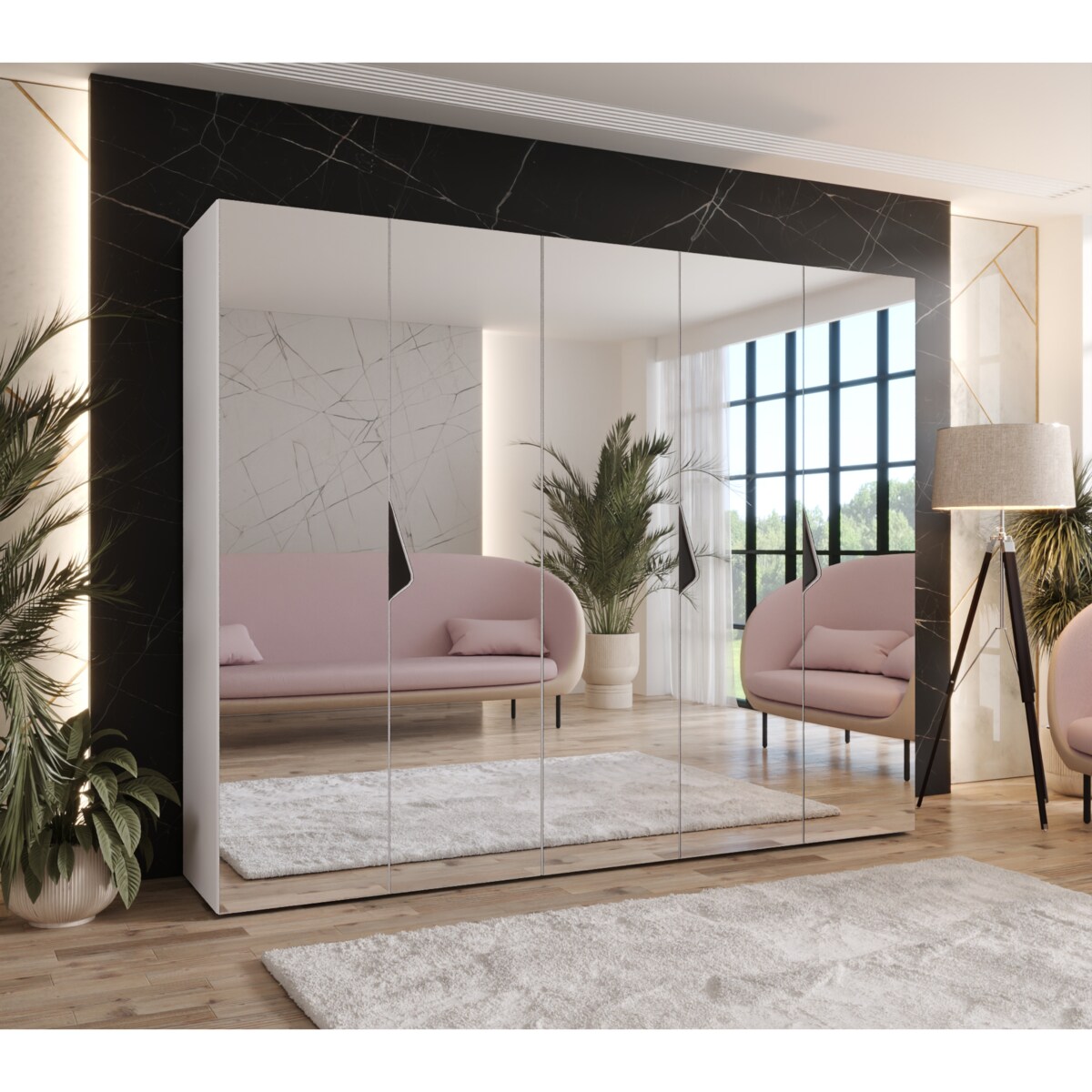 Szafa uchylna z lustrem Sandi 3 250 wys 202 cm Biały + u Czarny