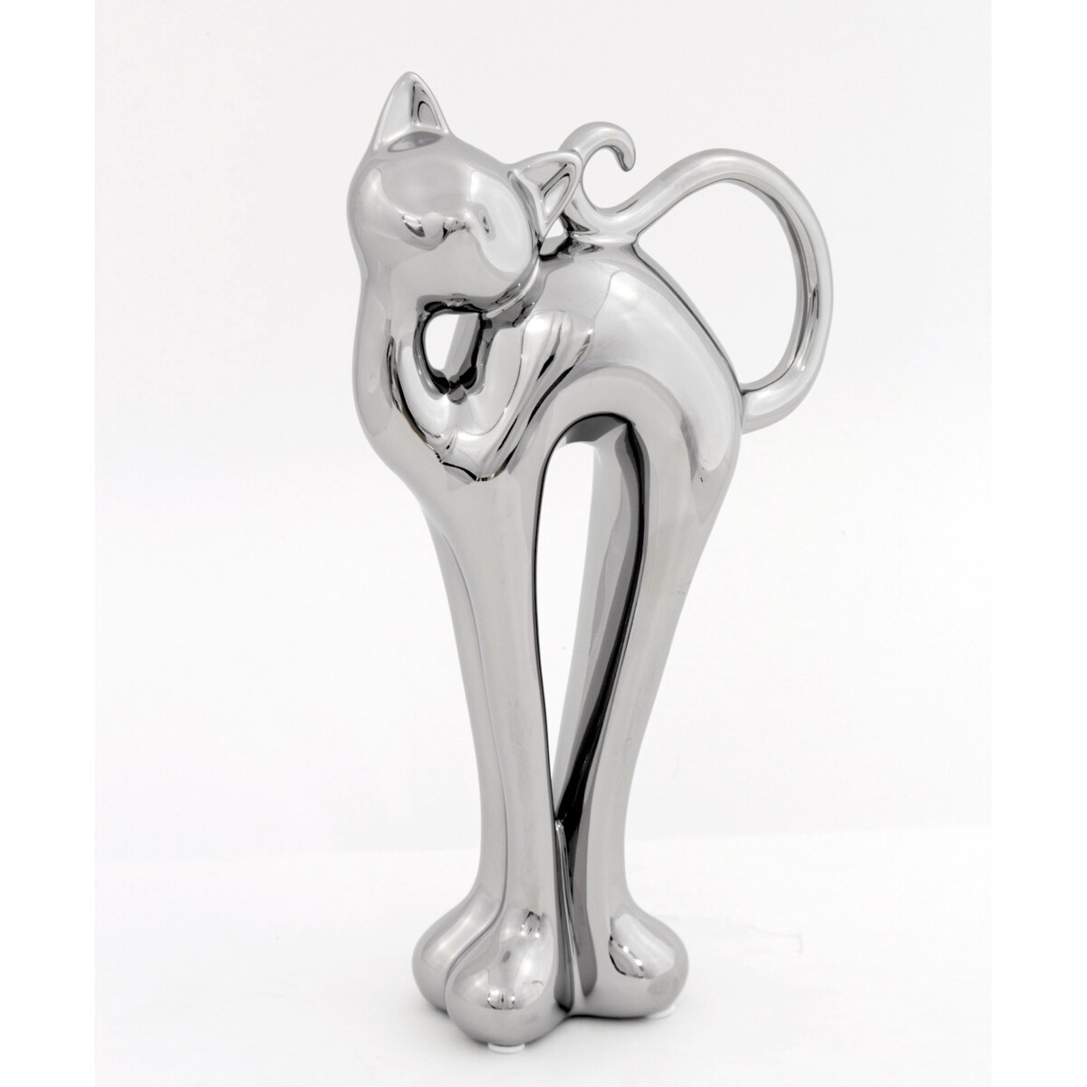 Dekoracja - ceramiczna figurka kota 27x14,5x5,5 cm GATAKI-2 srebrny