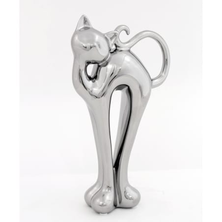 Dekoracja - ceramiczna figurka kota 27x14,5x5,5 cm GATAKI-2 srebrny
