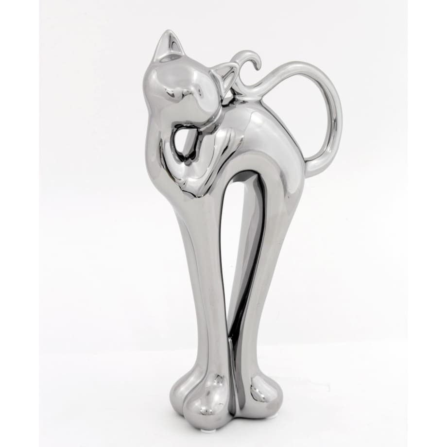 Dekoracja - ceramiczna figurka kota 27x14,5x5,5 cm GATAKI-2 srebrny