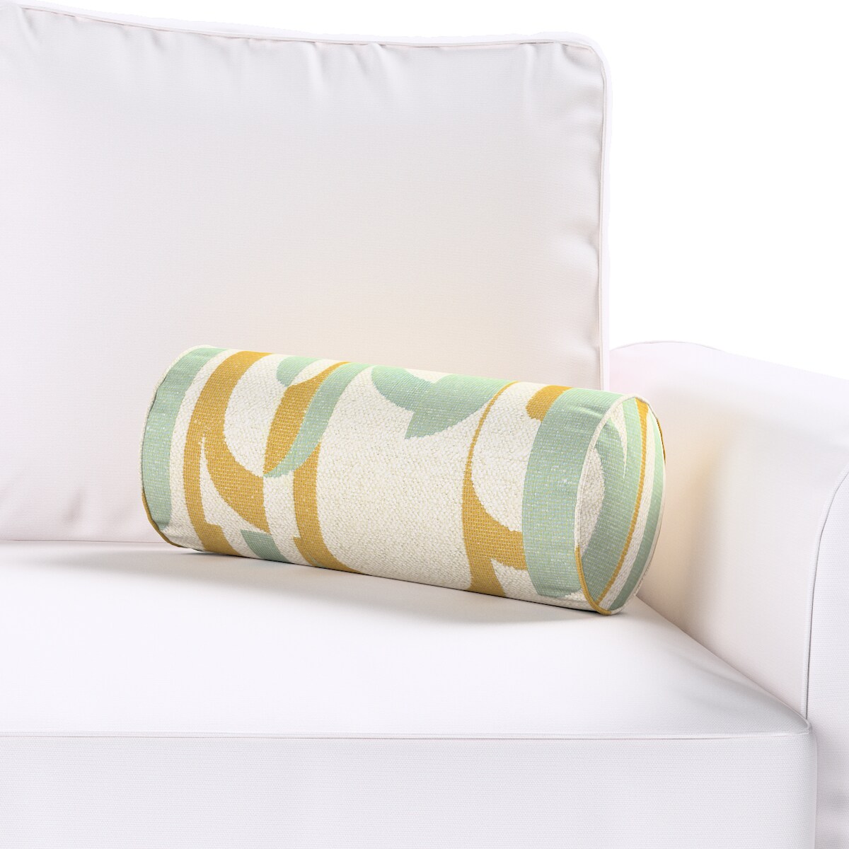 Poduszka wałek prosty, miętowo-żółte wzory na kremowym tle, Ø16 x 40 cm, Cosy Home