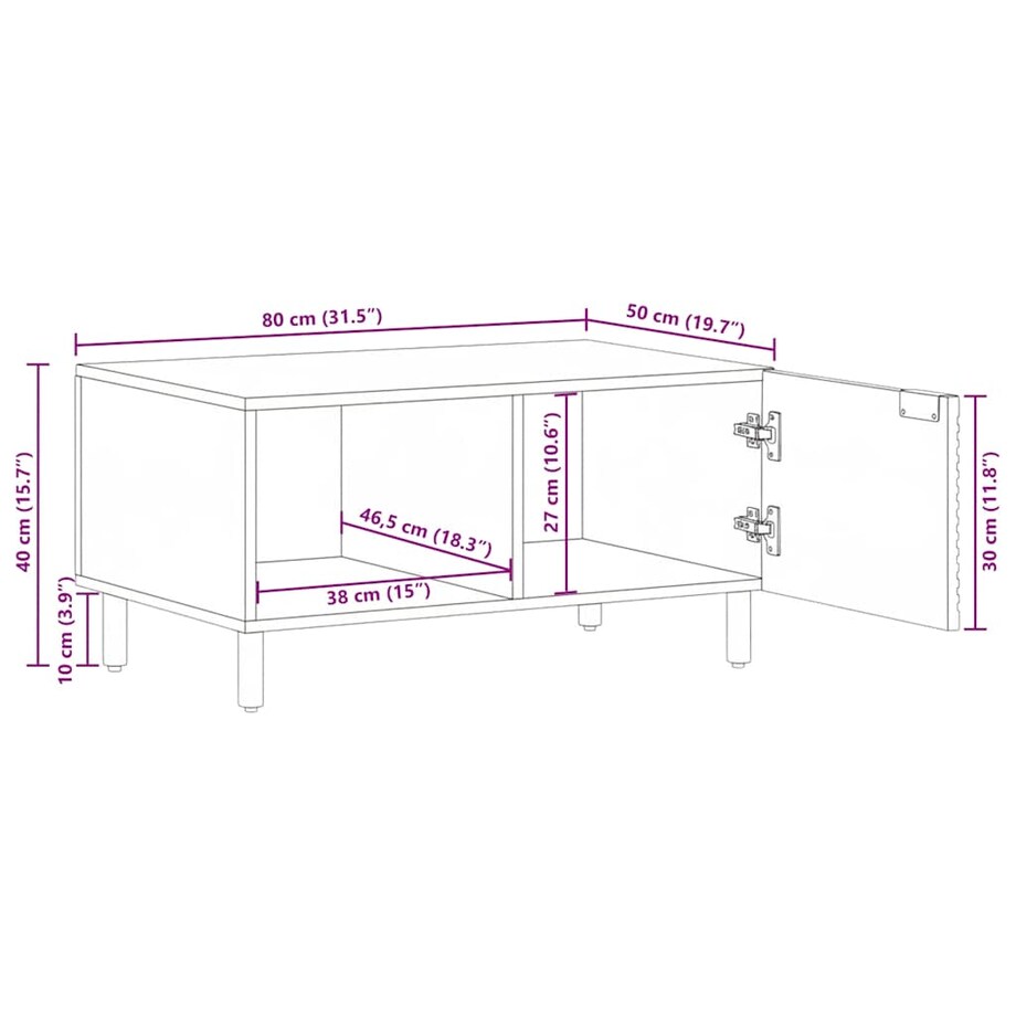 vidaXL Stolik kawowy, 80x50x40 cm, lite drewno akacjowe