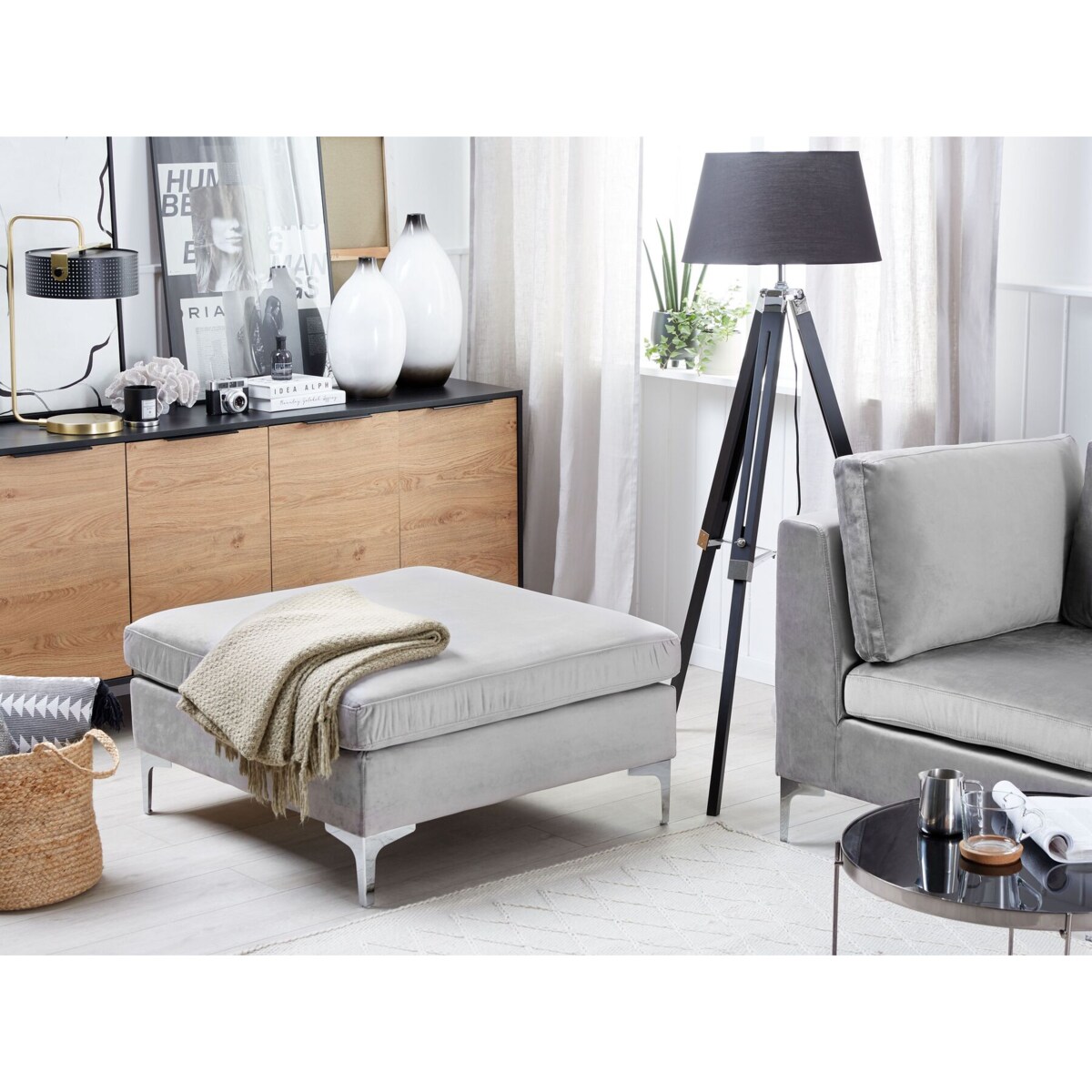 Otomana welurowa szara EVJA