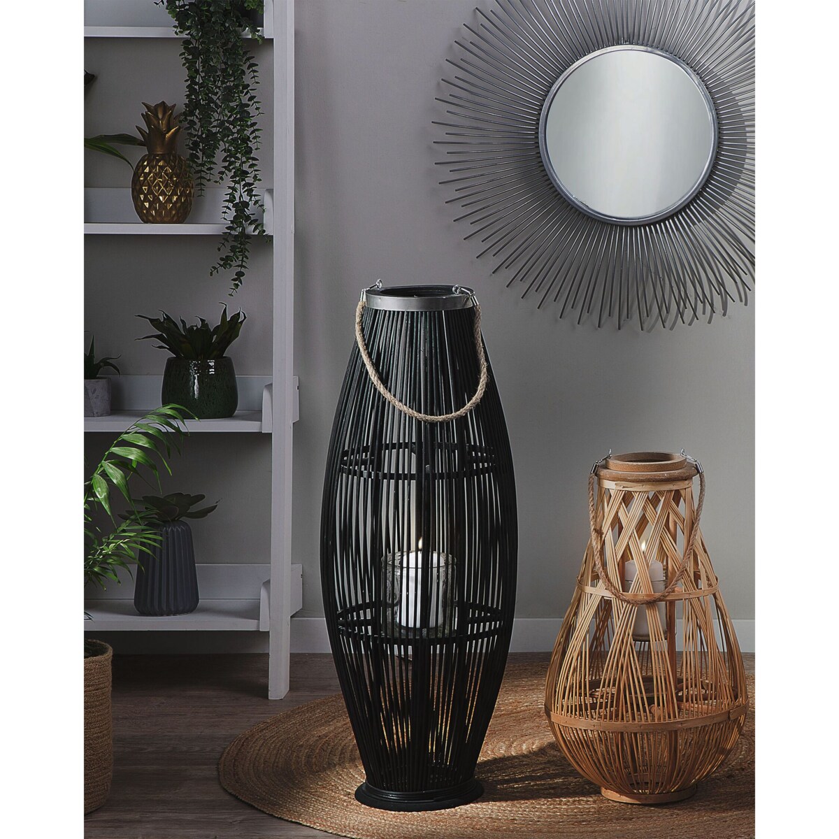 Lampion drewniany 84 cm czarny TAHITI