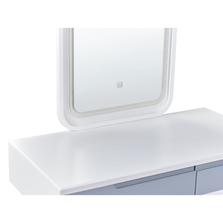 Toaletka 2 szuflady lustro LED ze stołkiem biało-szara DIEPPE