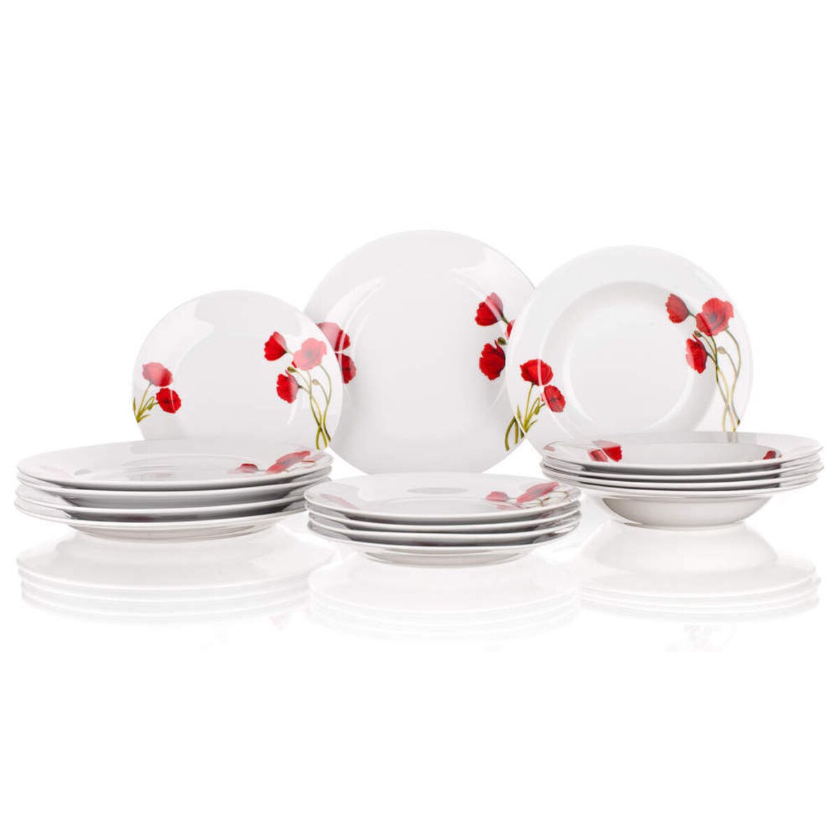 KOMPLET serwis OBIADOWY dla 6 osób CZERWONE MAKI BANQUET okrągłe talerze