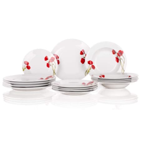 KOMPLET serwis OBIADOWY dla 6 osób CZERWONE MAKI BANQUET okrągłe talerze