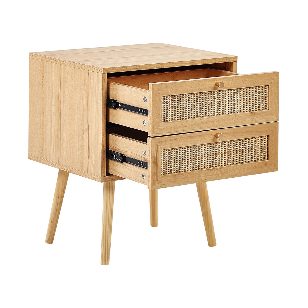 Szafka nocna 2 szuflady fronty rattanowe jasne drewno PEROTE