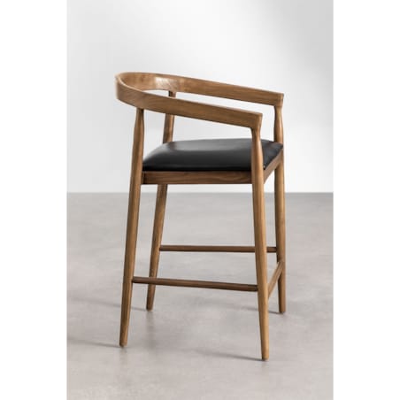 Krzesło barowe drewno tekowe z czarnym siedziskiem Visby 70 cm