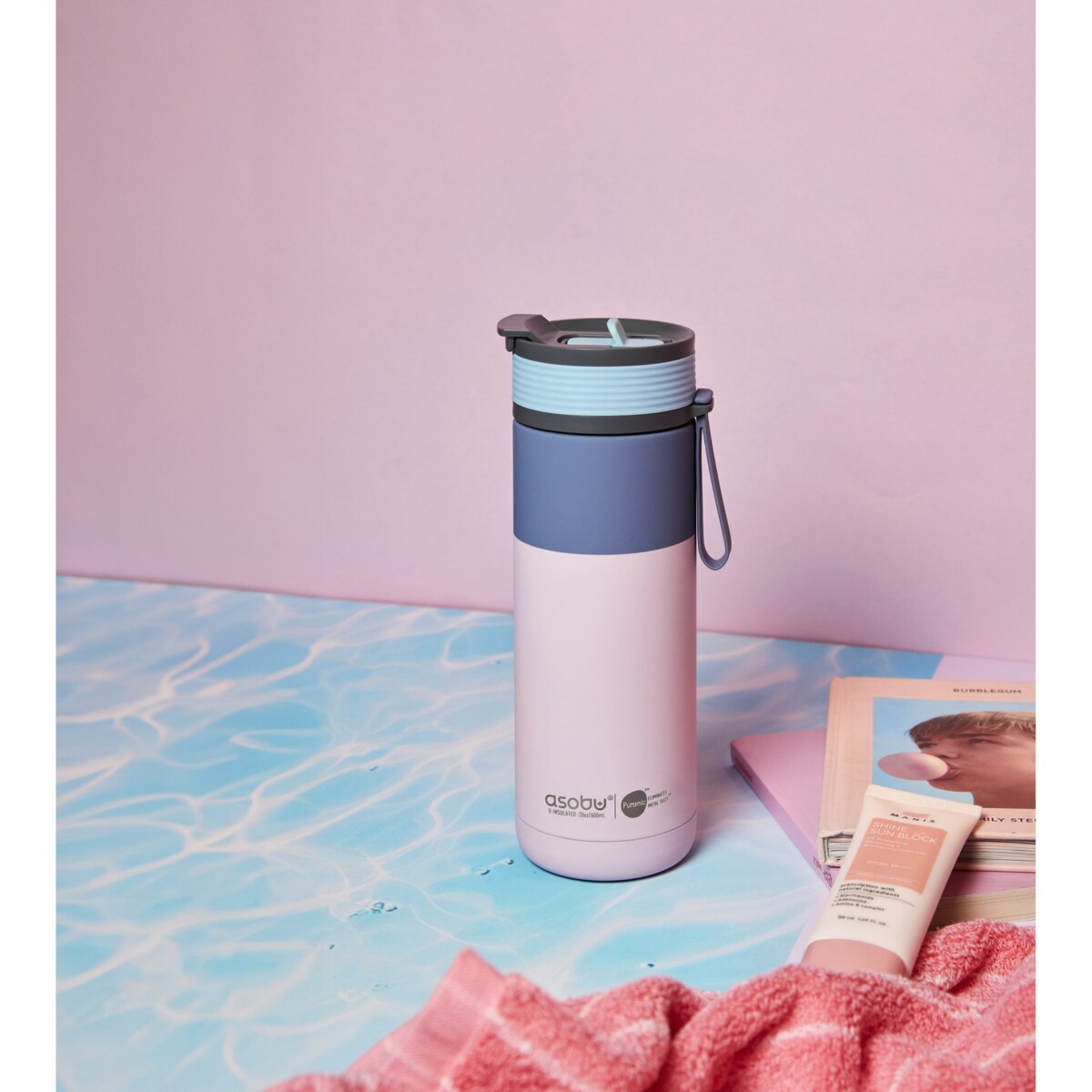 ASOBU ASPEN kubek termiczny ze słomką i ustnikiem, Pastel Pink