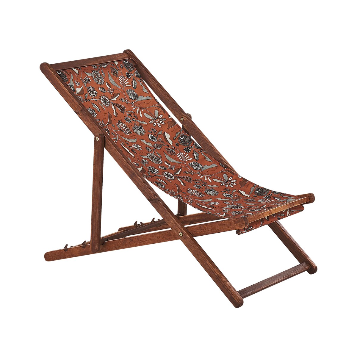 Zestaw 2 leżaków ogrodowych ciemne drewno akacjowe wzór w kwiaty czerwony ANZIO