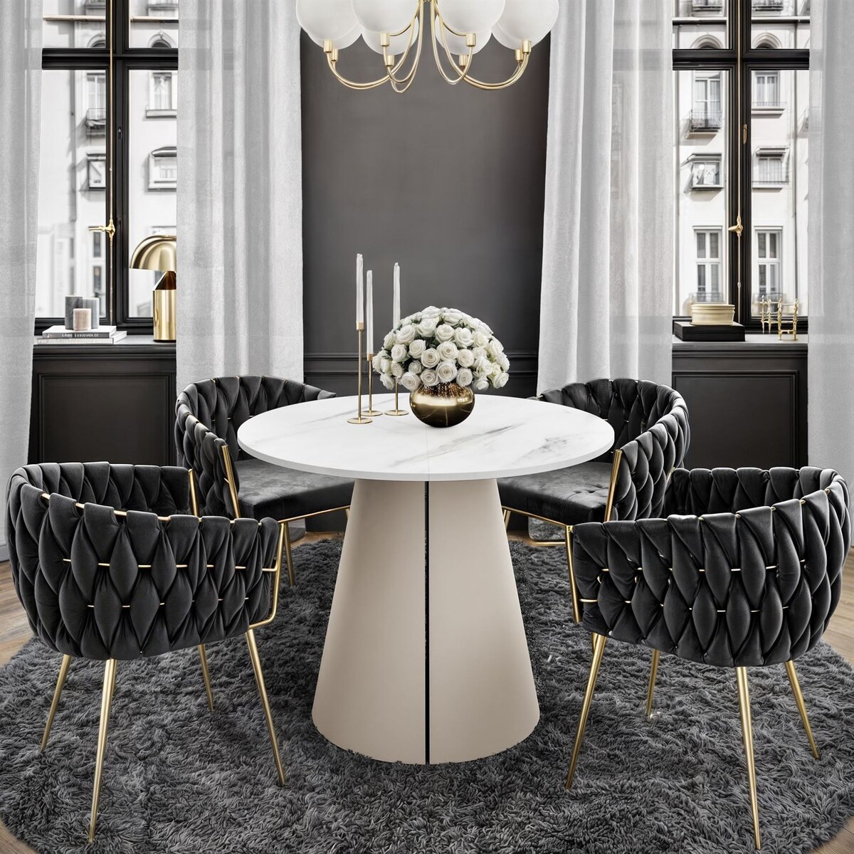 Okrągły stół rozkładany LAVA, średnica 120cm, kaszmir / Marmur Bianco