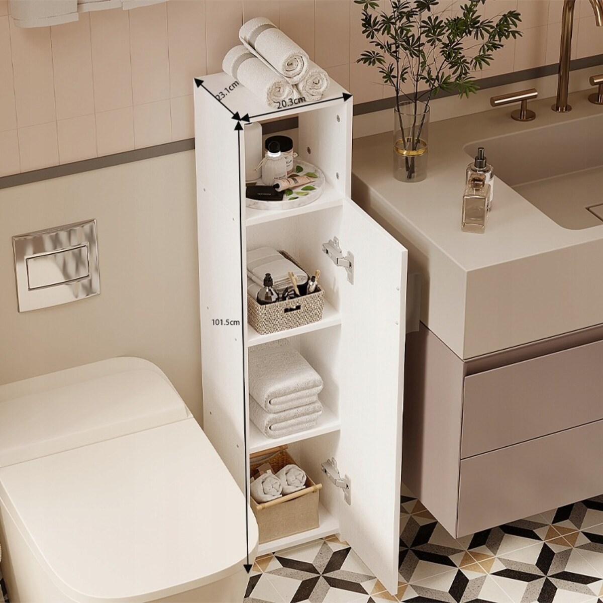 Szafka łazienkowa słupek wąska biała nowoczesna 101cm