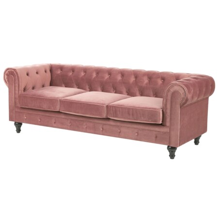 Sofa 3-osobowa welurowa różowa CHESTERFIELD