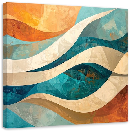 Obraz do salonu sypialni biura loftu, Abstrakcja linie kształty beżowy turkusowy