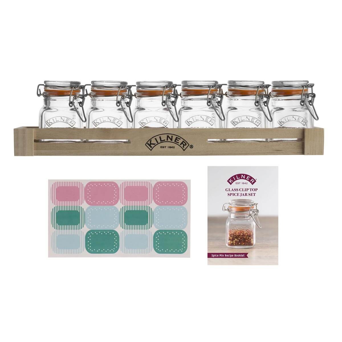 Zestaw 6 słoiczków do przypraw w skrzyneczce, 70 ml, Kilner