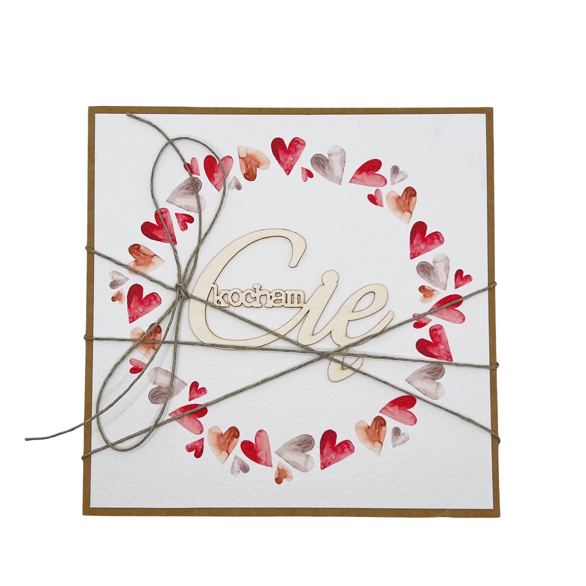 Wyjątkowa kartka ręcznie robiona na walentynki - walentynka z sercem - Kocham Cię