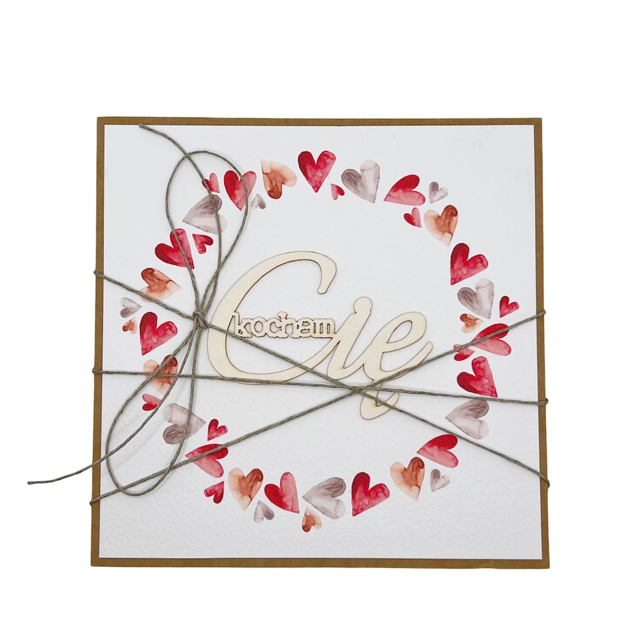 Wyjątkowa kartka ręcznie robiona na walentynki - walentynka z sercem - Kocham Cię